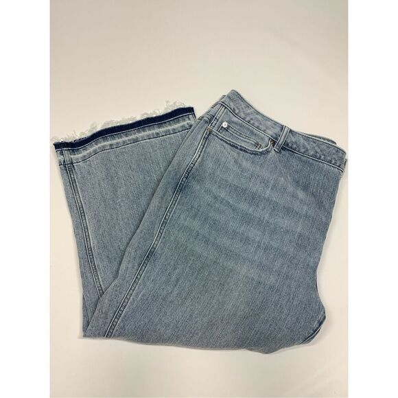 Michael Kors Womens High Rise Frayed Hem Straight Jeans Light Wash Blue Size 20W - Picture 1 of 12